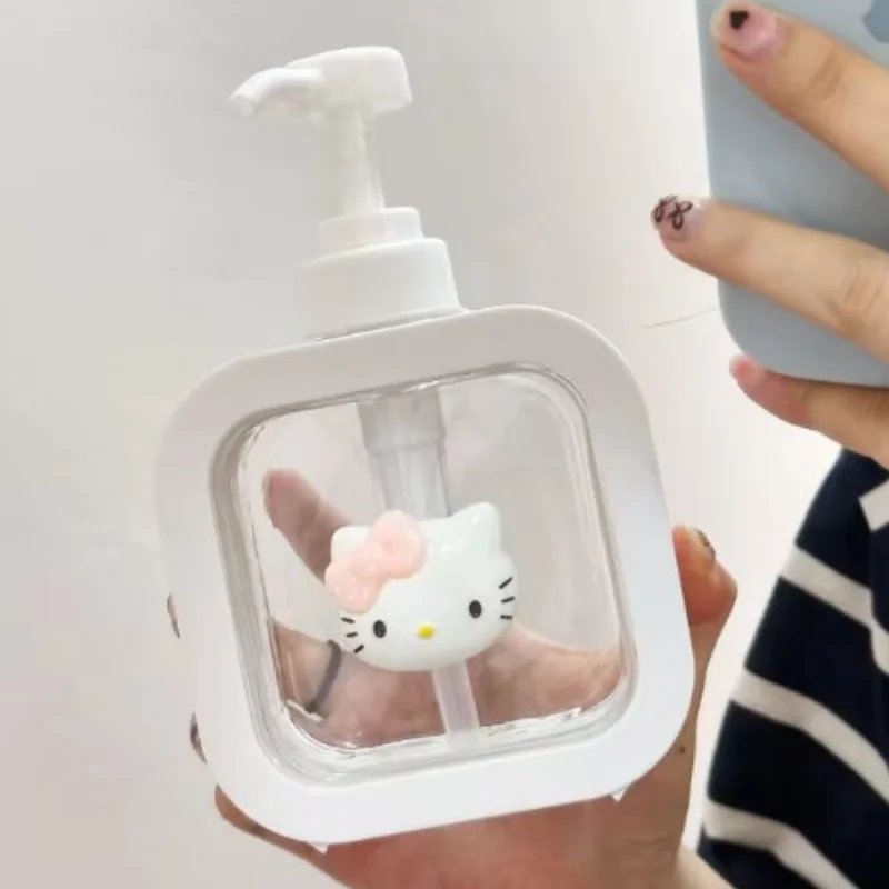 Dispensador de jabón Hello Kitty, 500ml, dibujos animados, cocina, baño, jabonera de manos, botella de jabón, champú, Gel de ducha, tipo prensa, botella de almacenamiento