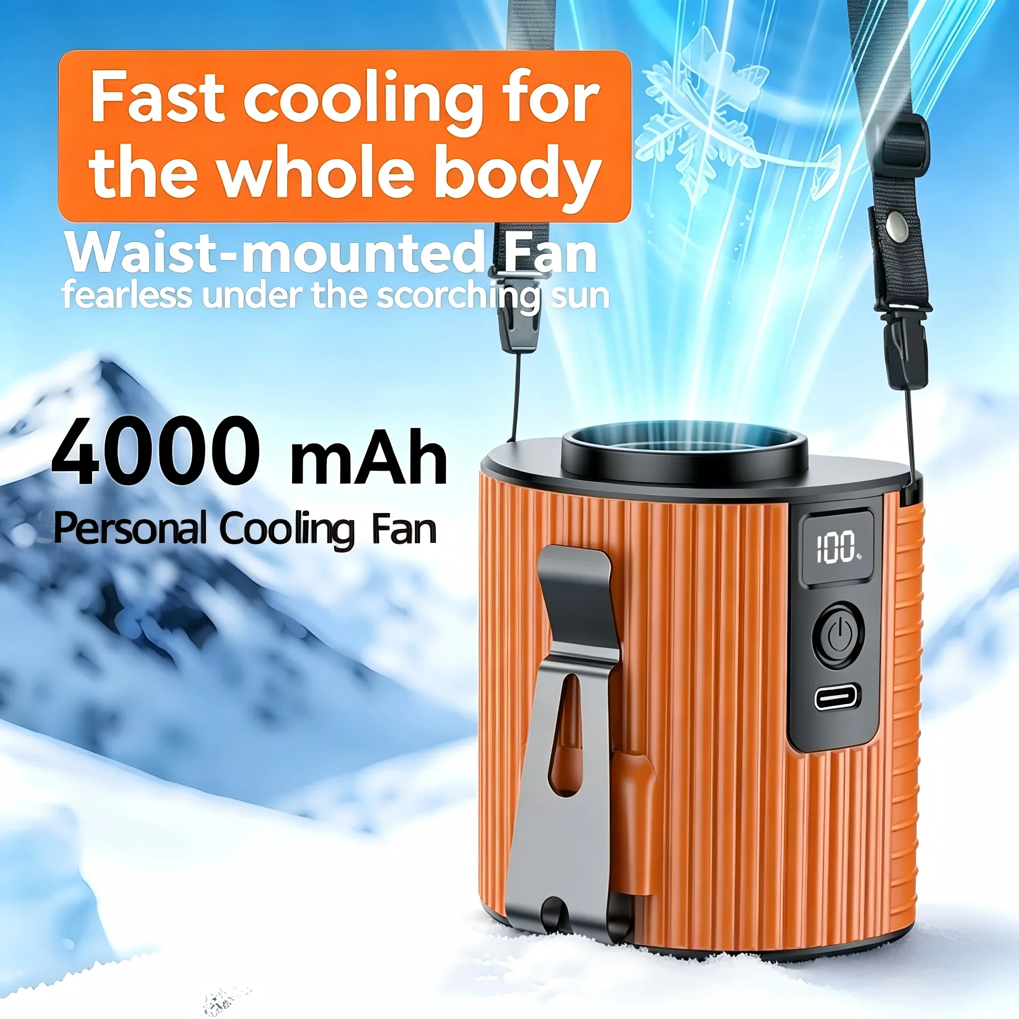 4000mAh USB Rechargeable Clip Fan, 5 Speed Portable Mini Cooling Fan, 360° Rotatable, Handheld/Clip/Desktop 3-in-1 Fan for Outdo