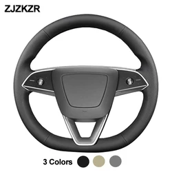 Hand Sewing Car Braid on Steering Wheel Cover for Tesla Model 3 2023 2024 Beige Dark Gray Microfiber Leather