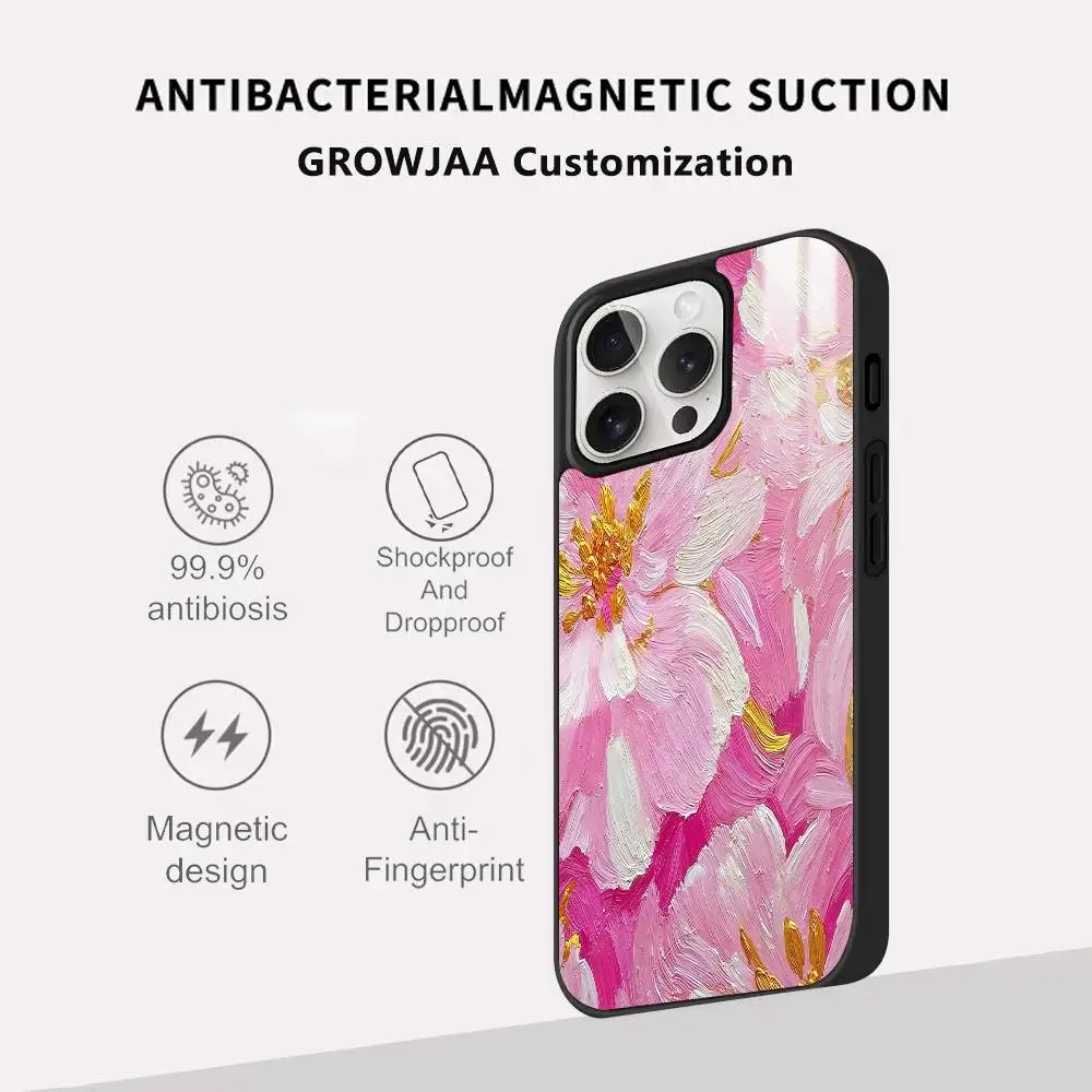 حافظة هاتف عصرية على شكل زهرة برية لهاتف آيفون 16 15 14 13 12 11 Pro Max Plus Mini Magsafe مرآة لاسلكية مغناطيسية Funda #3