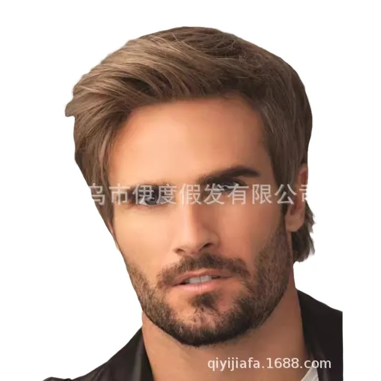 Syntetyczna Krótka Prosta Szara Srebrna Peruka Męska Naturalny Wygląd Pełna Peruka Codzienna Odporna na Ciepło Włókno Cosplay Impreza