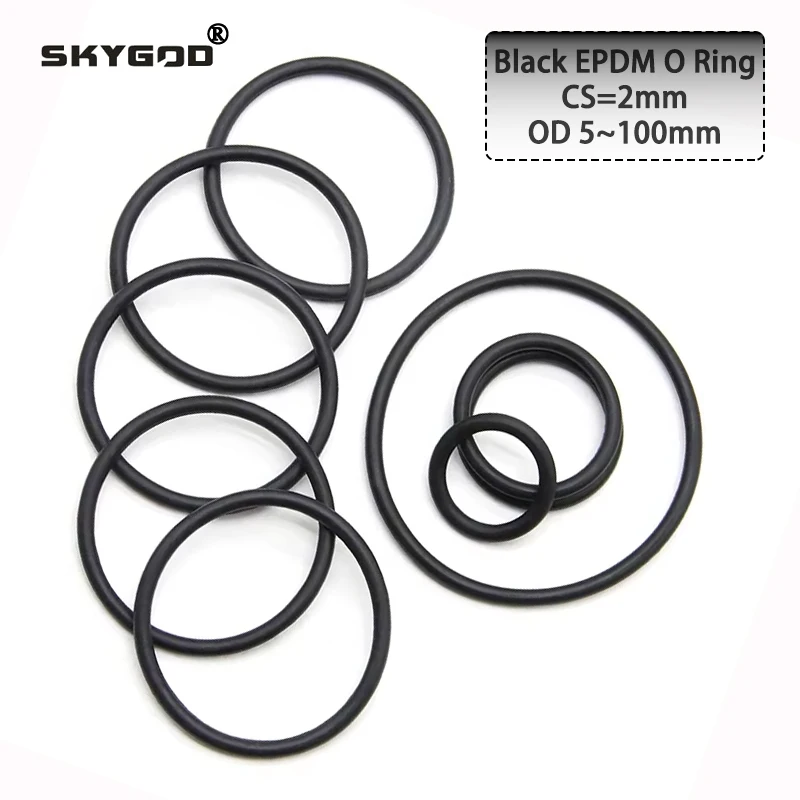 10/50Pcs Black EPDM o Rings CS 2mm OD 5 ~ 100mm Acid and Alkali Resistance Water Resistance Friction Resistance o-ring