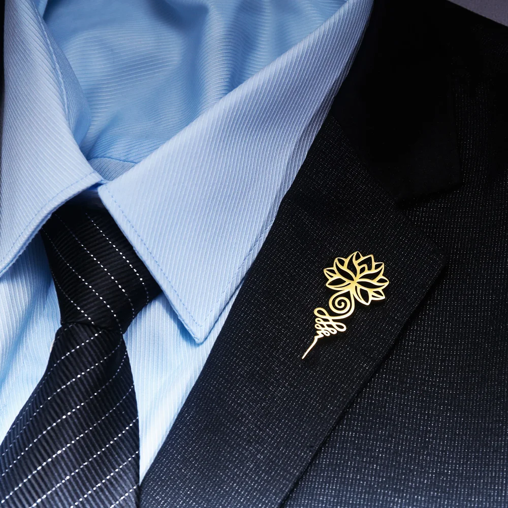 Tangula Fashion Yoga Lotus Brooches for Men Stainless Steel Chakra Symbol Badge Pin Women Elegant Clothing Pin Accessories Gifts
