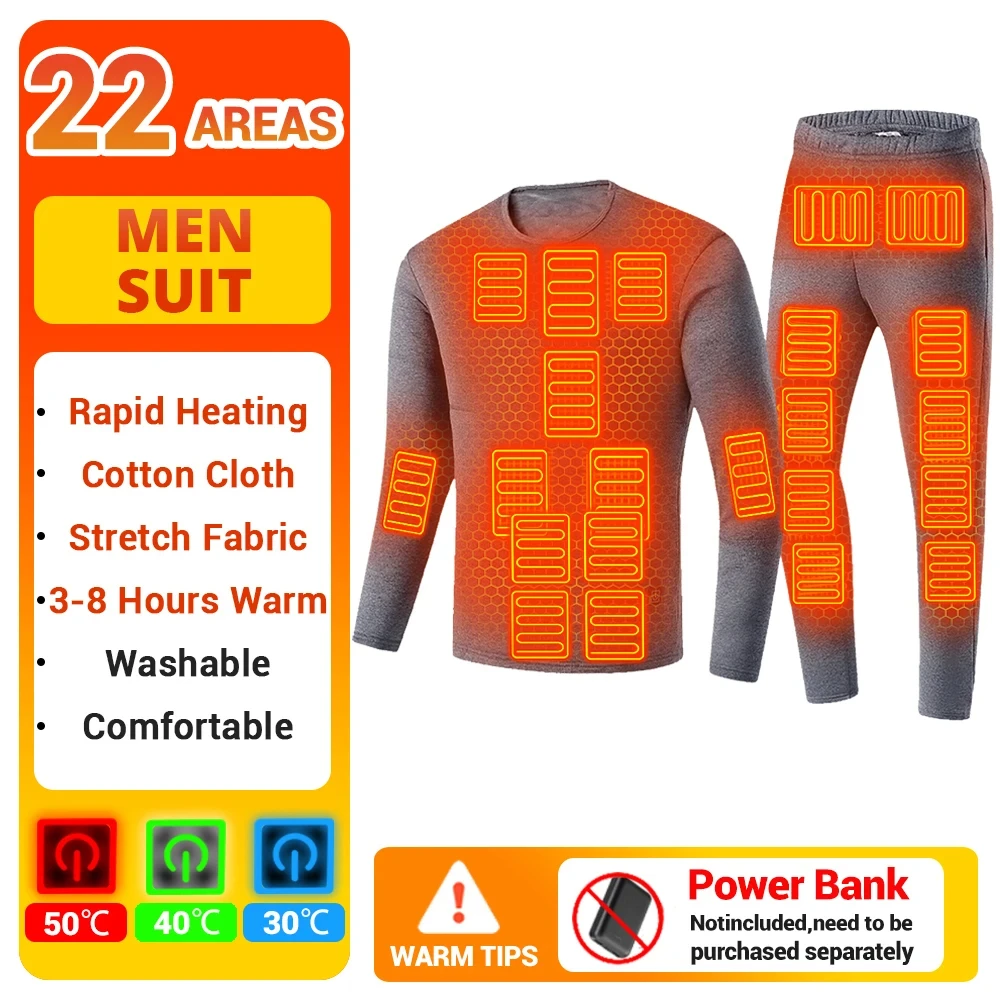 Sous-Vêtements Thermiques Chauffants USB Homme – 28 Zones Chauffantes, 3 Niveaux, Idéal Ski & Hiver Froid