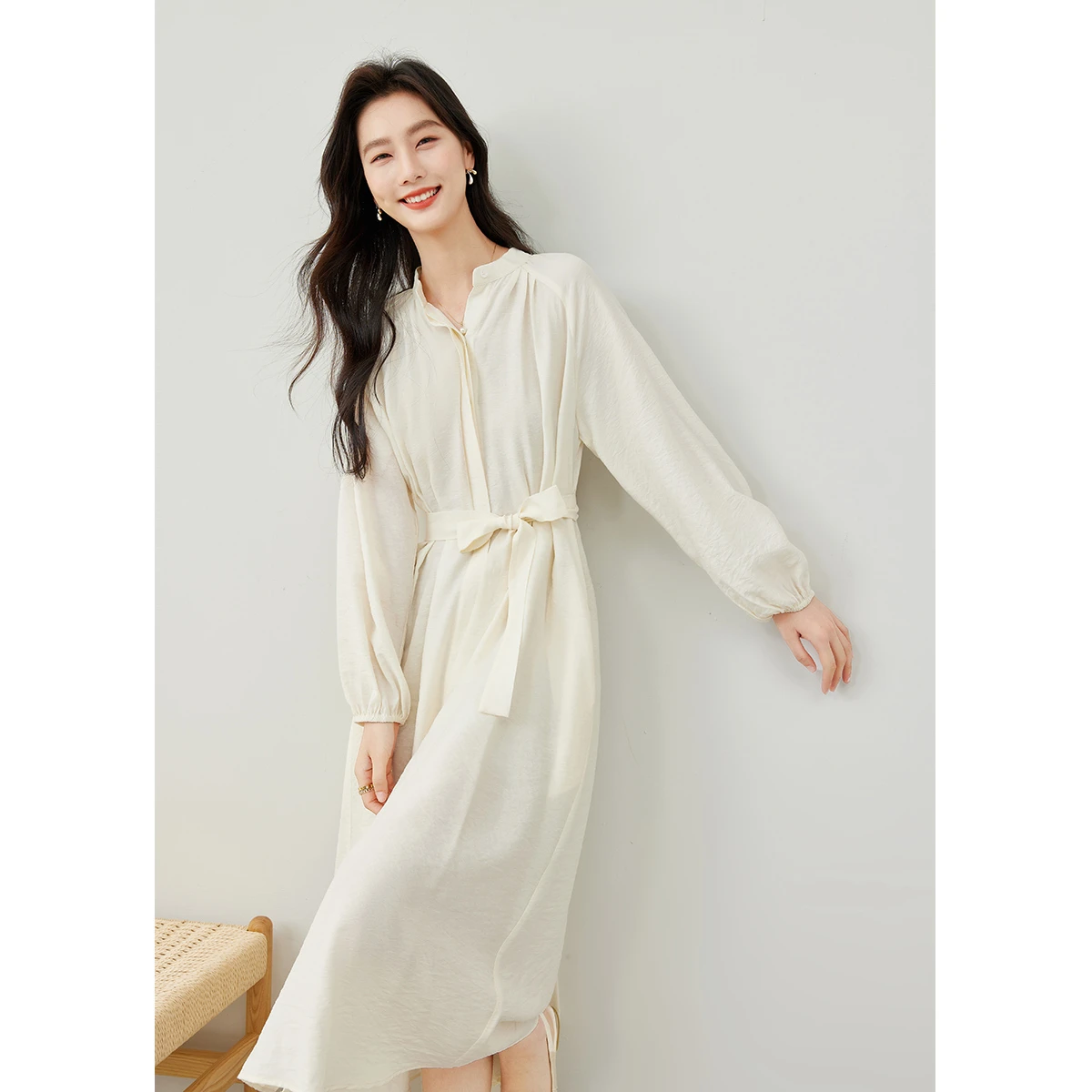 VIMLY Women\'s Commuter Casual Dress 2026 Spring Vacation Elegant Tie Belt Long Sleeve Dresses with Pockets T-Shirt Dress M5296
