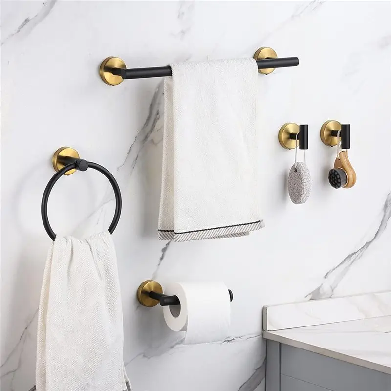 WORTHOWN-10 Pack Bathroom Hardware Set Black And Gold Towel Bar Set 16 Inch Towel Bars Stainless Steel Bathroom Towel Bar Set
