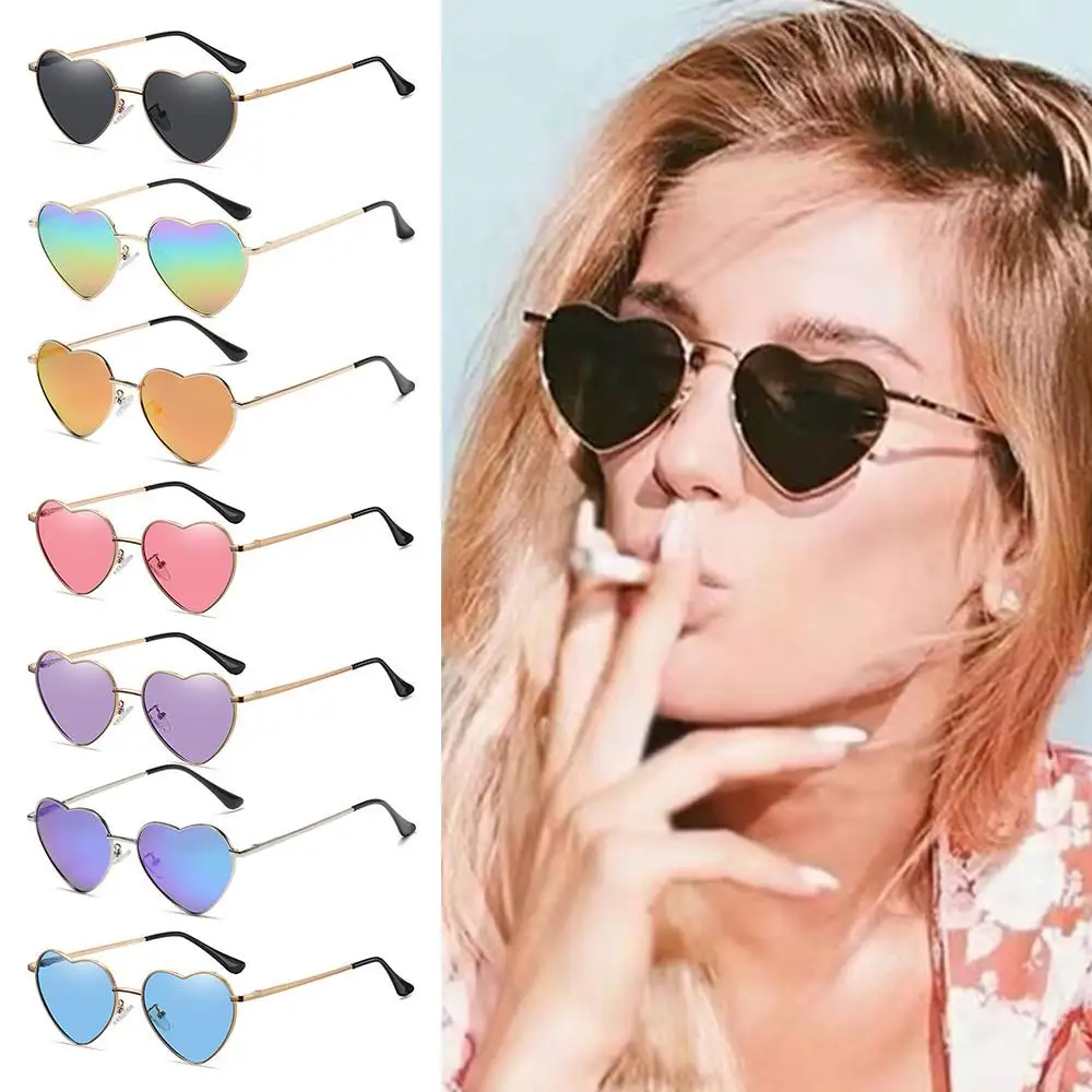 Fashion Heart-Shaped Sunglasses for Women Retro Metal Frame Colorful Sun Glasses Lovely Shades Vintage 90s Glasses