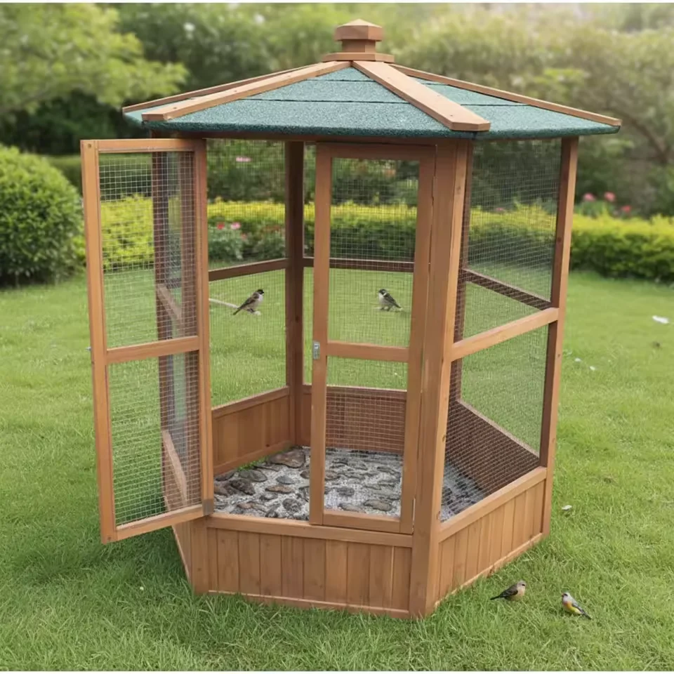 sf-SDB004 Outdoor Bird Aviary Wooden Large Bird Cage Featuring Play Stand Perches Nest Habitat Include Easy to Clean Bird House*