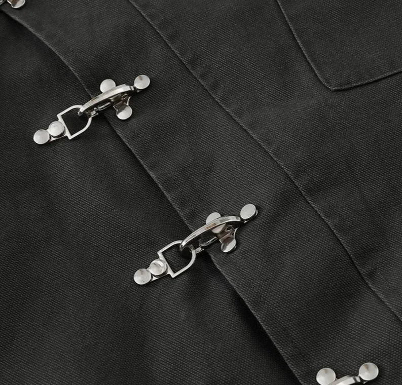 سترة نسائية كاجوال بياقة مائلة غير منتظمة وأزرار معدنية معطف فضفاض بأكمام طويلة