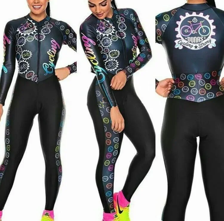 In Stock Women\'s Long Sleeve Pro Team Suit Cycling Jersey Skinsuit Jumpsuit Maillot  Ropa Ciclismo Set Pink Gel