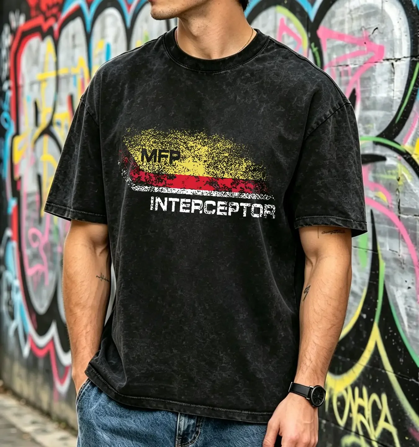 washed T Shirt Mad Max inspired MFP Interceptor V8 pursuit car NAVY printed OZ9279 vintage Washed Comfortable Slightly