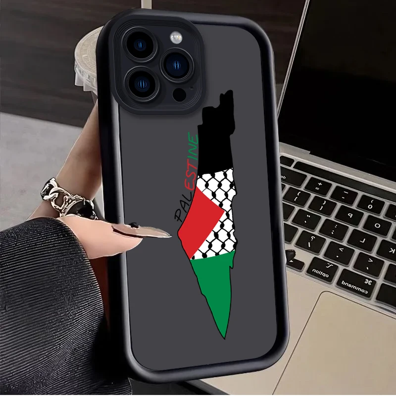 حافظة علم فلسطين لهاتف آيفون 16 15 14 13 12 11 Pro Max XS X XR 8 7 6S 6 Plus SE 2020 غطاء مقاوم للصدمات من السيليكون السائل Funda