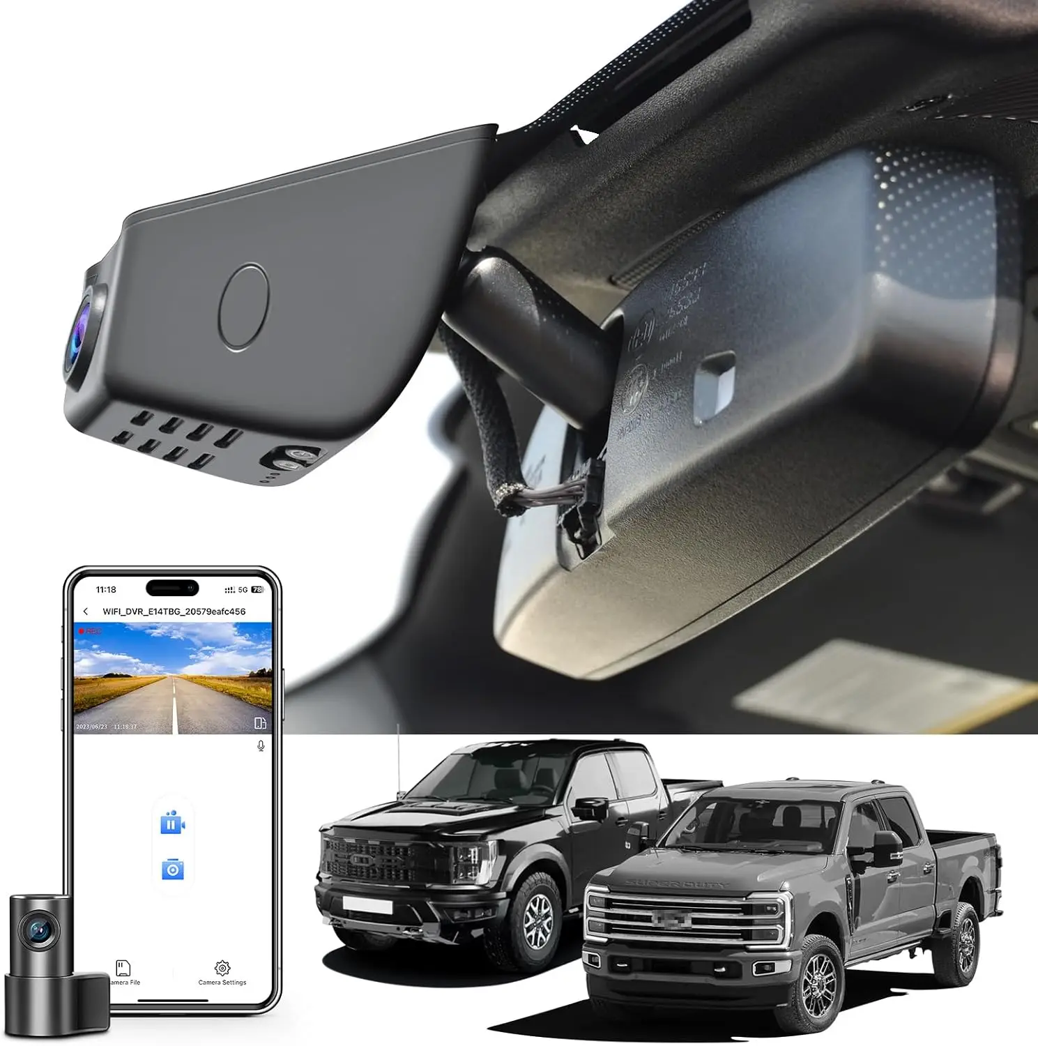 

Front 4K & Rear 1080P Dash Cam for Ford F150 2018-2026 F250/F350/F450 Super Duty 2020-2026, Free App & WiFi, GPS, 128GB Card