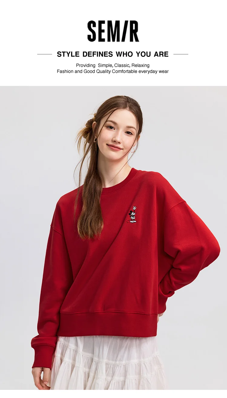 Semir Oversize Hoodie Women Spring Embroidered Split Basic Layer Trendy Pullover Casual Loose Comfortable Stylish Top