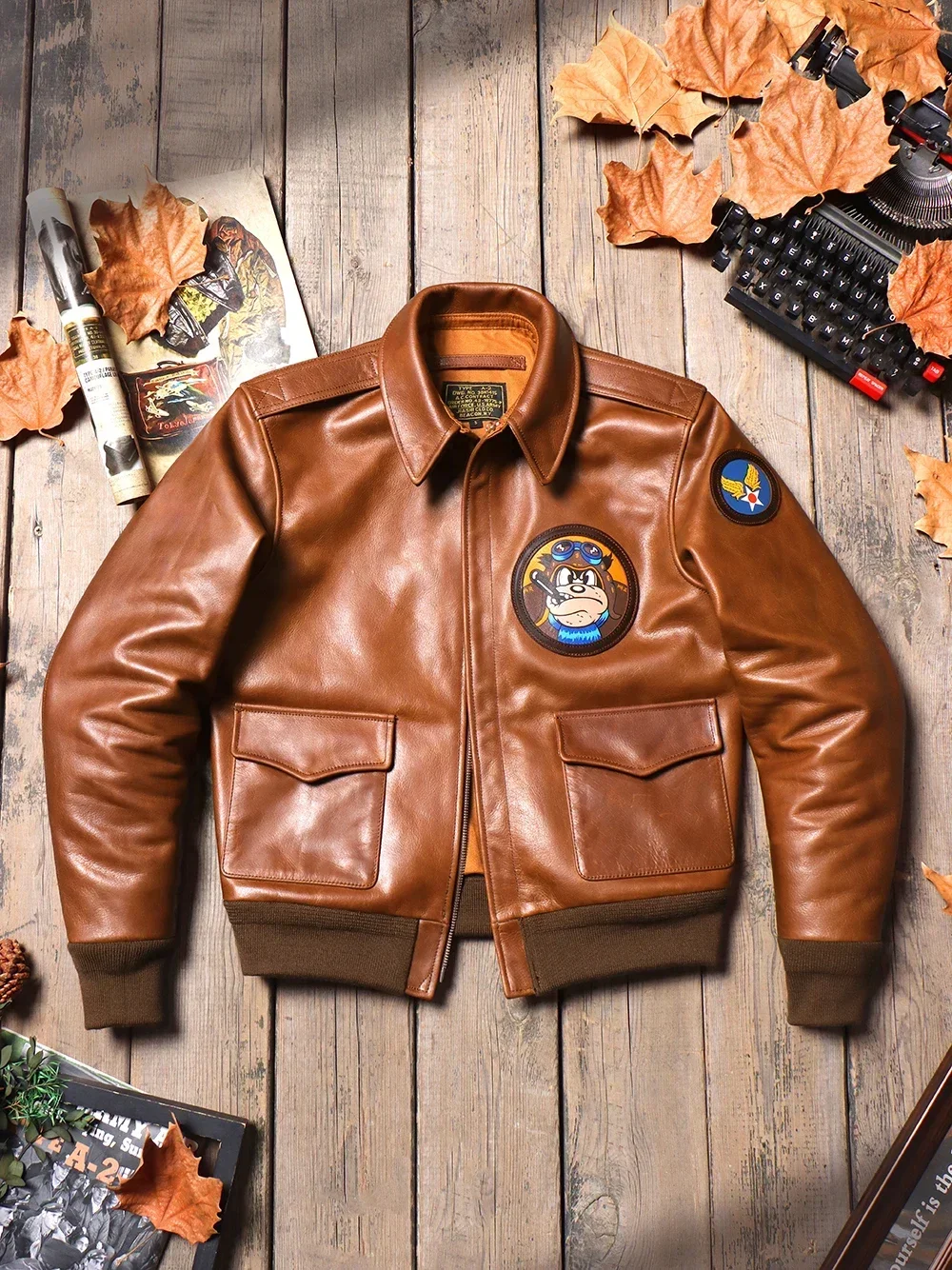 Tailor Brando Men's Vintage Leather Aviator Jacket Brown