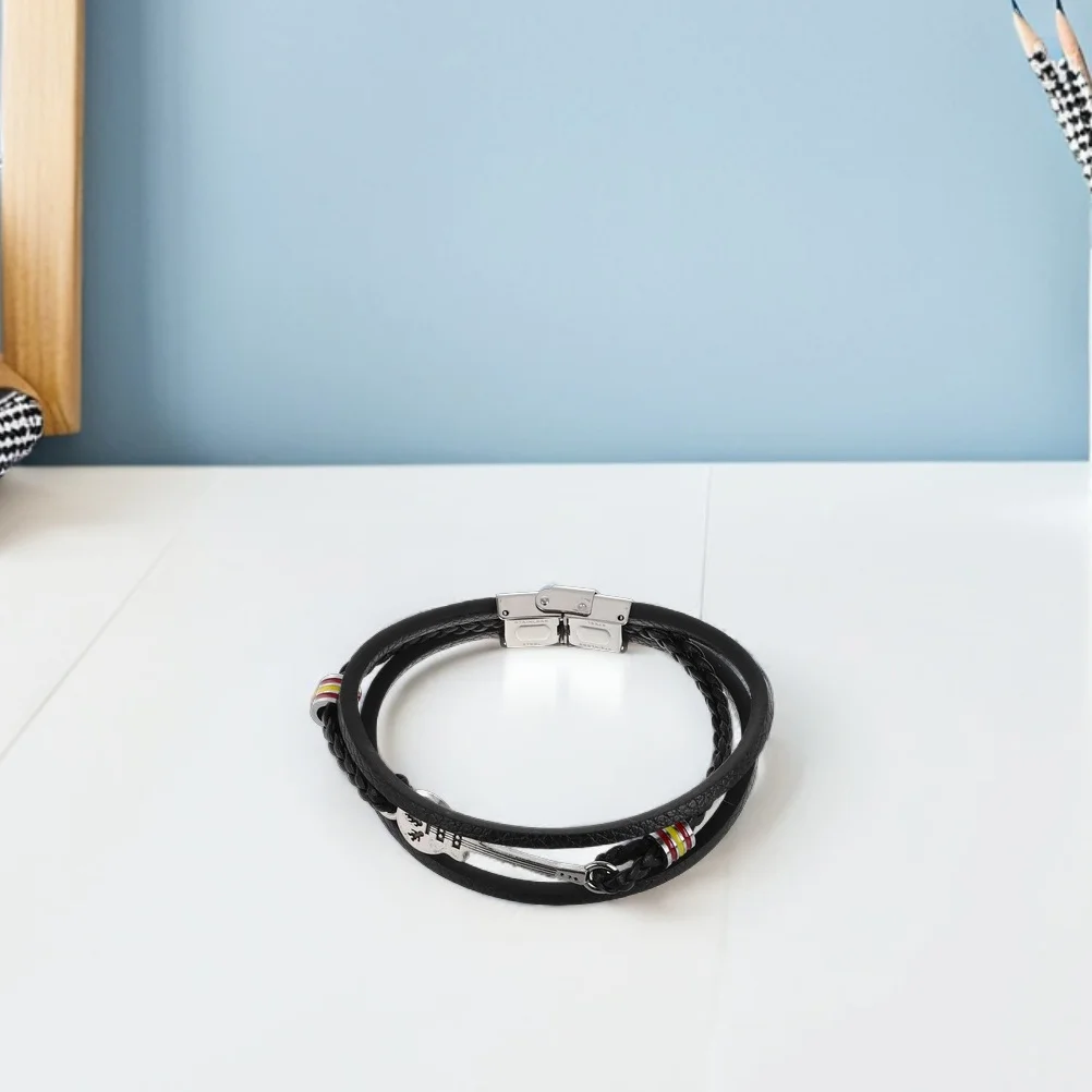 2 قطعة سوار الرجال نمط فاسق متعدد الطبقات معصمه الغيتار قابل للتعديل بولي Black الكفة السوداء مجوهرات الأطراف عادية مجوهرات بسيطة