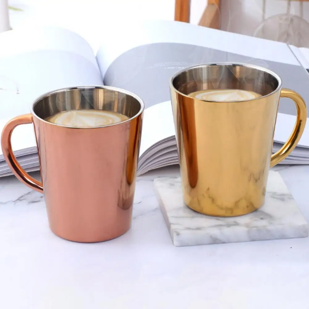 300ml Stainless Steel Coffee Mug Portable Milk Cup With Handle Double Wall Rainbow Cups Travel Tumbler Milk Tea Mugs Drinkware