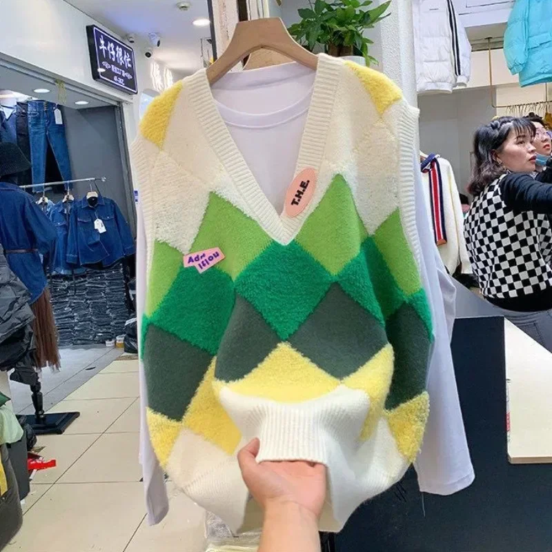 Sweter damski kamizelka z dzianiny odzież w stylu koreańskim sweter damski sweter z dekoltem w serek na co dzień lekka ciepła klasyczna gładka kamizelka Y2k