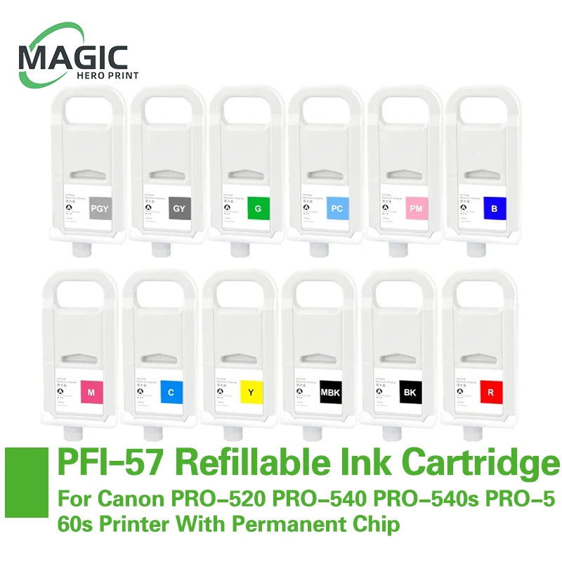 PFI-57 PFI57 PFI 57 Compatible Refillable Ink Cartridge For Canon PRO-520 PRO-540 PRO-540s PRO-560s Printer With Permanent Chip