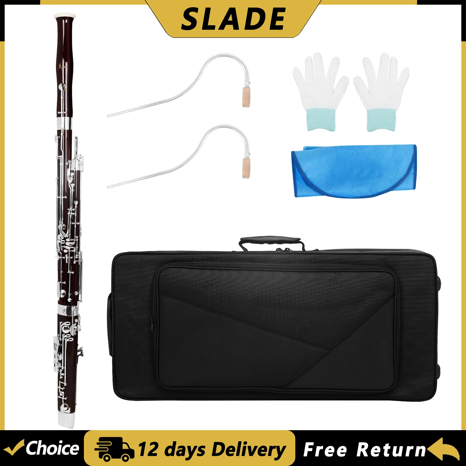 SLADE C Key Bassoon Maple Body Italian Leather Padding Professional Woodwind Musical Instruments with Case Parts & Accessories