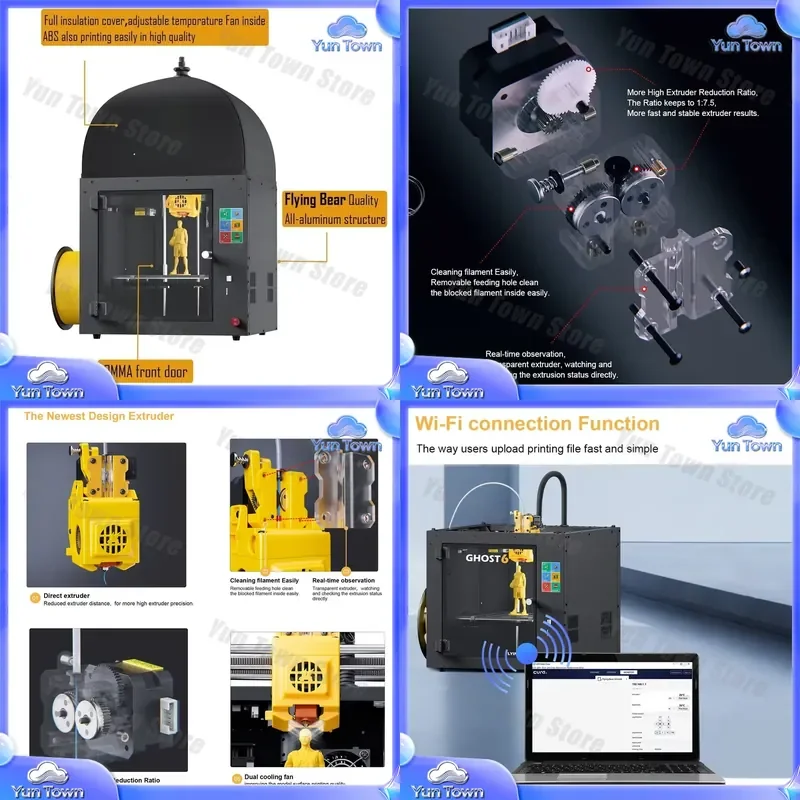 Ghost 6 High Precision 3D Printer for Core XY Motion Enclosed Metal Frame Multicolor Fast Printing DIY 3D Printer Kit for