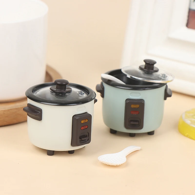 1/12 Dollhouse Miniature Rice Cooker W/ Rice Spoon Model Kitchen Accessories For Doll House Decor Kids Pretend Play Toys Gift