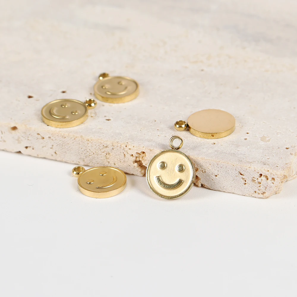 5PCS Stainless Steel Gold Color Mini Smile Charms Pendant for DIY Summer Necklace Bracelet Jewelry Making