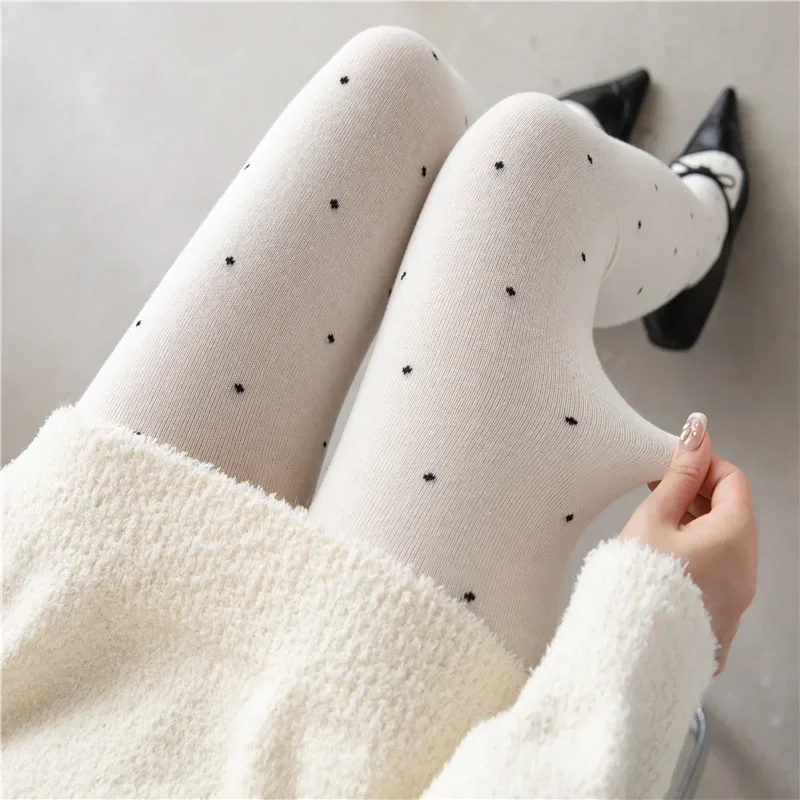 Retro polka dot gray pantyhose women's autumn and winter polka dot jacquard bottoming socks thickened warm outer leggings thigh