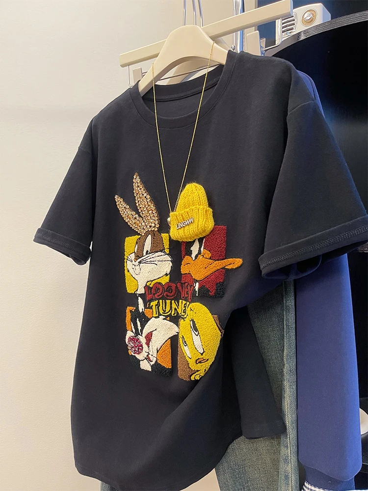 

Футболка Bla Heavy с вышивкой ort Sve Женская летняя свободная дизайнерская футболка Sense Top oulder Straight Cut Casual Sle