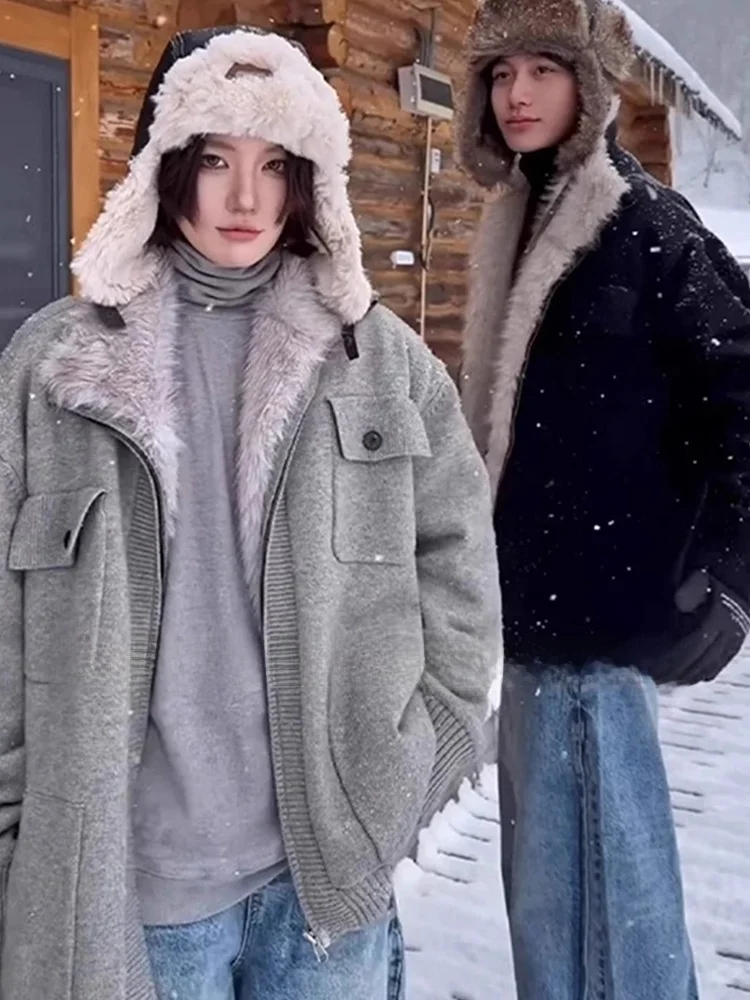 

Утепленная вязаная мужская куртка Thiened Fce, зимнее теплое хлопковое пальто в стиле North East Mountain Eagle, повседневное свободное пальто на молнии