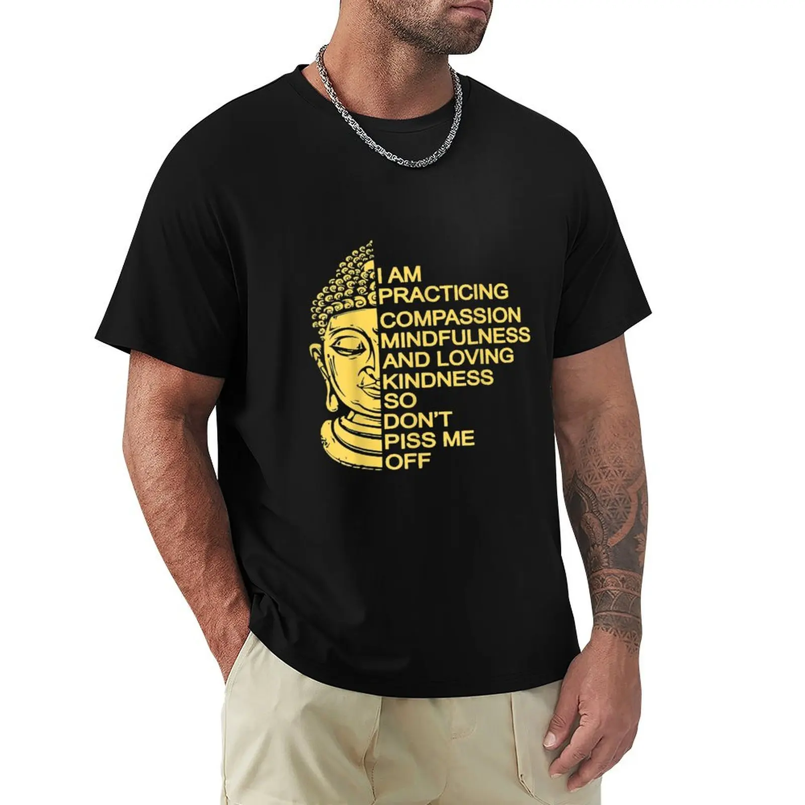 T-shirt de sport à manches courtes pour la course à pied et la gym, avec inscription « Je pratique la compassion, la pleine conscience et la gentillesse »