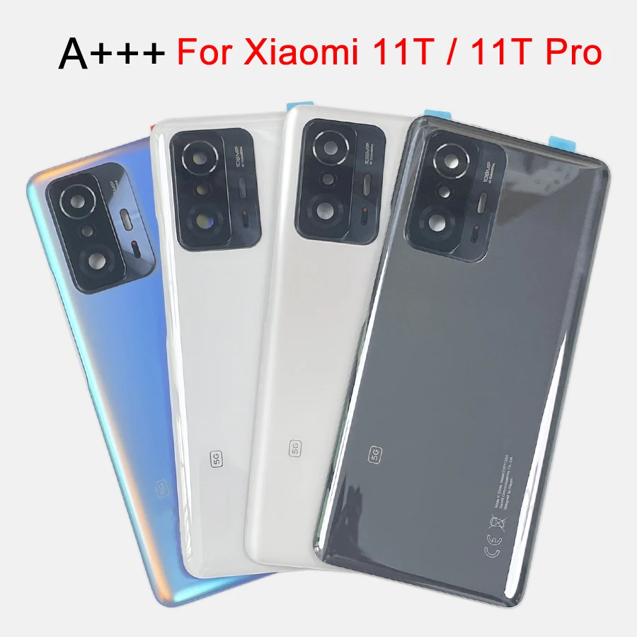 A +++ untuk Xiaomi mi 11T Pro pintu kaca baterai belakang untuk Mi 11t 5G penutup belakang pengganti penutup dengan lensa