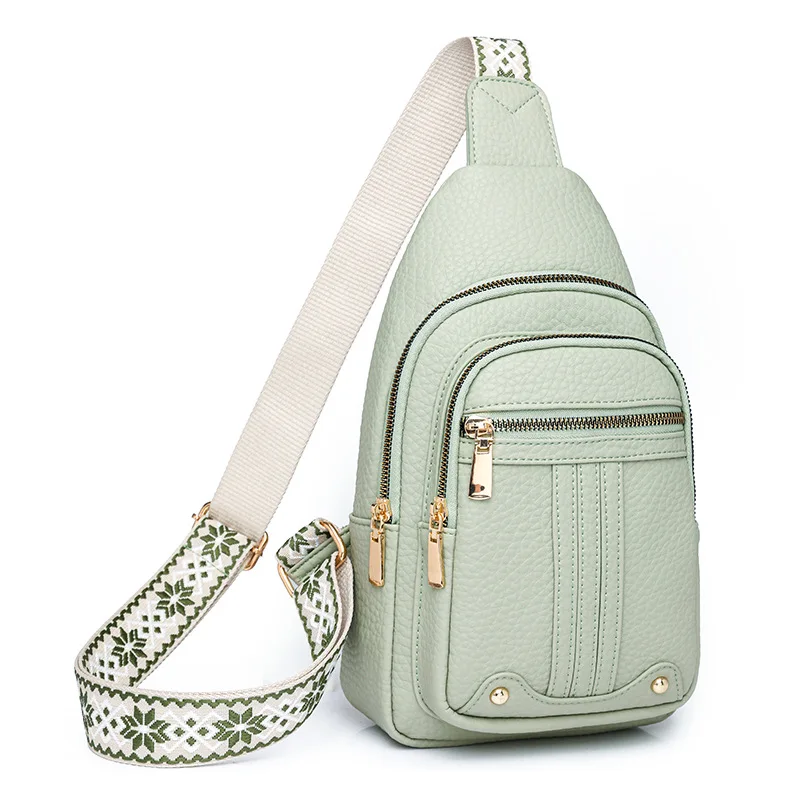 pu leather retro crossbody women's chest bag, large capacity, multiple pockets, multi-functional crossbody bag