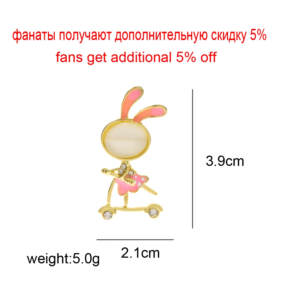 CINDY XIANG Opal Bunny On Skateboard Brooches For Women Cartoon Rabbite Pin Enamel Animal Jewelry Kids Accessories