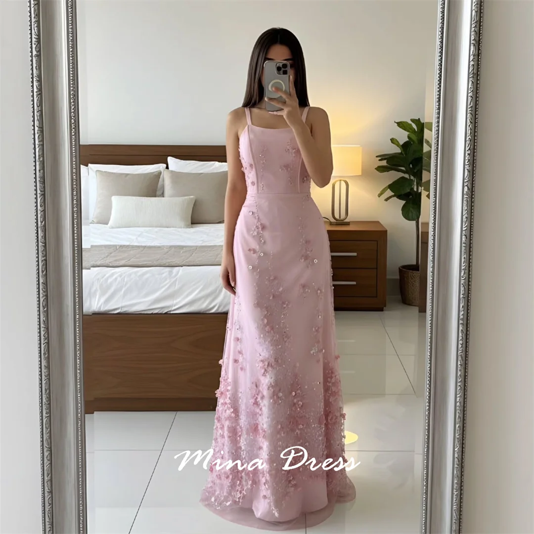 

Mina Customized Pink Luxurious Women's Evening Dresses Women Elegant Party Dresses Woman Sleeveless Wide Shoulder Straps Sequins