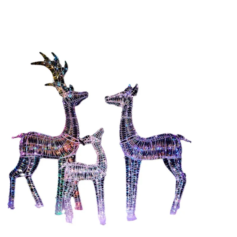 Illuminated Wire Frame Reindeer Figurine Colorful Metallic Finish Decorative Animal Statue for Indoor Outdoor Party Venue Decor