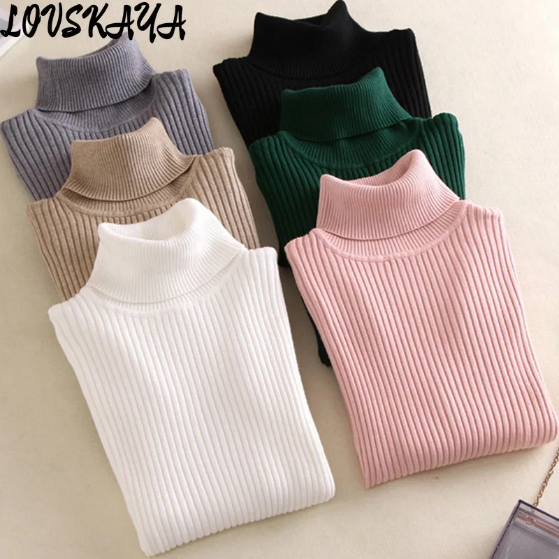 

Slim fit and slimming effect solid color Korean knitted women bottom sweater high neck sweater new women clothing long sleeves