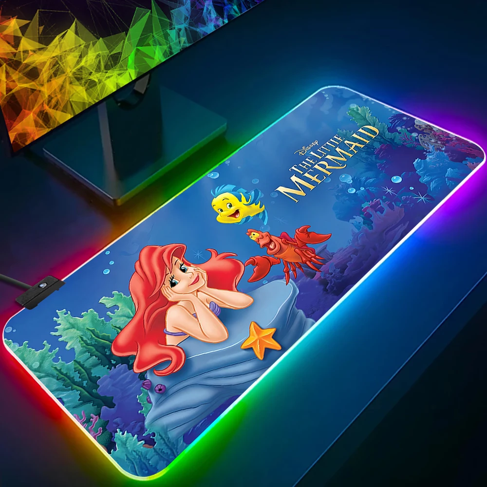 

Disney Mermaid Princess Ariel RGB Pc Gamer Keyboard Mouse Pad Mousepad LED Glowing Mouse Mats Rubber Gaming Computer Mausepad