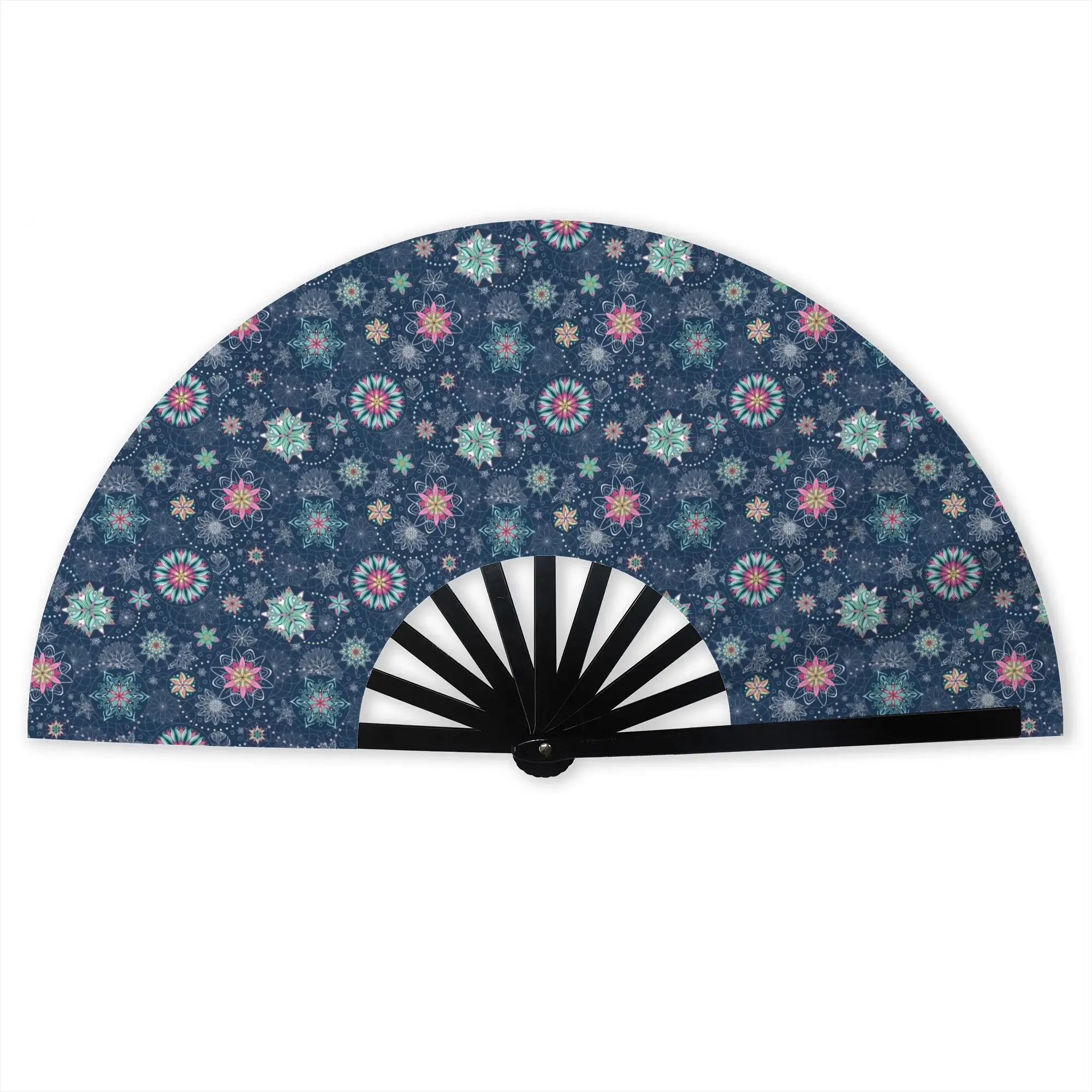 Flower of Life Circle Mandalas Hand Fan Promotional Gift Event Souvenir Jumbo Scale Durable Folding Fans Creative Bulk Pack Fan
