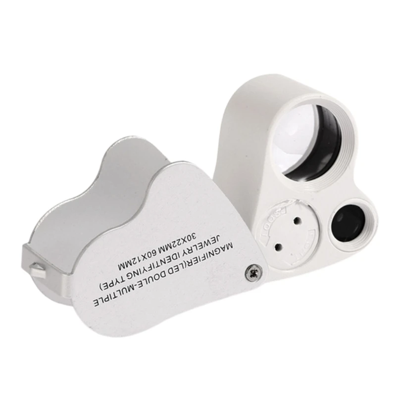 Jewellery Glass Folding Magnifier 30 x 60 Illuminated Loupe for Coins