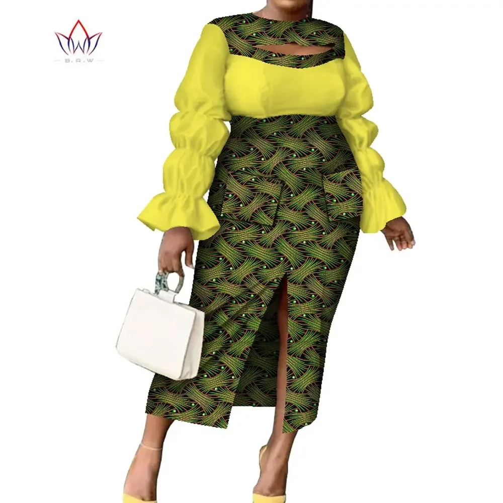 African Traditional Clothing for Women Lantern Sleeve Cotton Fabric Pachwrok Women Dress Dashiki Plus Size Party Dress WY8277