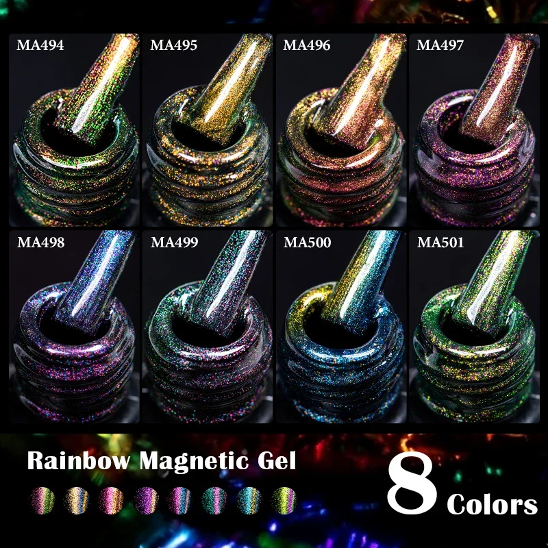 يجتمع عبر 7 مللي قوس قزح المغناطيسي جيل للأظافر طلاء الأظافر بريق لامعة تألق اللون النمط الفرنسي نقع قبالة شبه دائمة الورنيش #3
