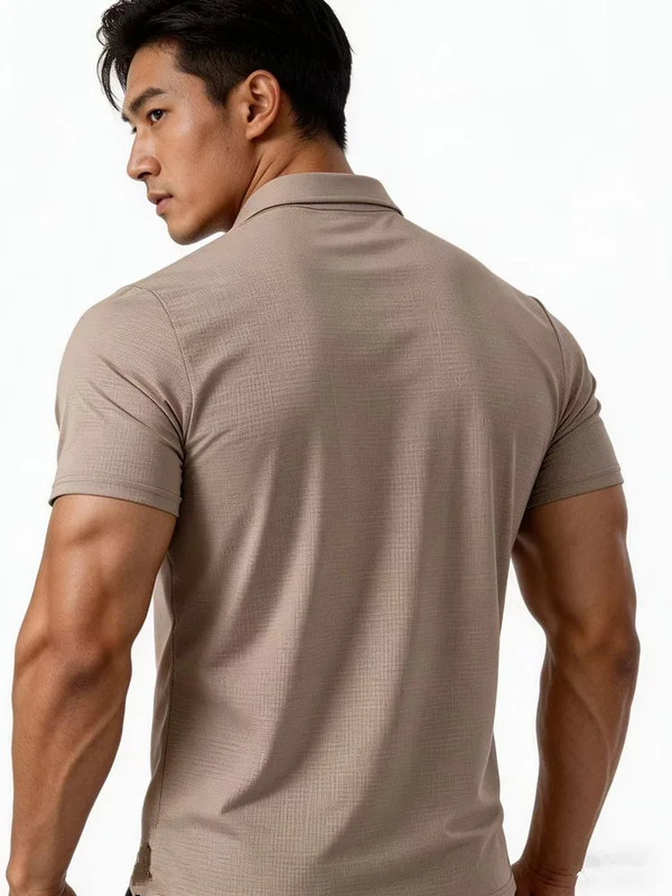 Ice Silk Quick Dry Elastic Fitness Training  Shirt Short Sleeve Men's  Uniform Turn down Collar Muscle Fighters