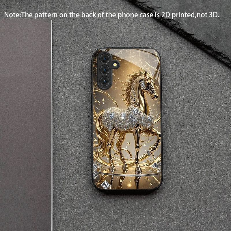 Luxurious high-end holographic gold phone case with tempered glass for Samsung Galaxy S25 Ultra/S25+/S25/S24 Ultra/S24+/S24 FE