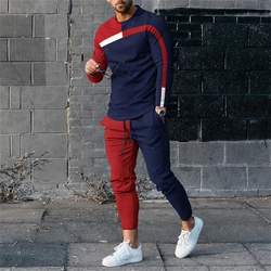 Fashion Color Stripe 3D Print Men's Sportswear Set Casual Long-Sleeved T Shirt Pants 2-Piece Set Oversized Pullover Men Clothing