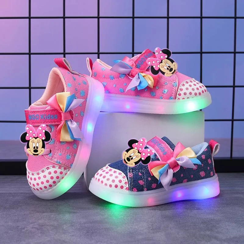 

Повседневная обувь для мальчиков и девочек, новые весенние туфли Disney со светодиодной подсветкой, туфли принцессы с Микки Маусом, детские кроссовки, детская обувь для малышей