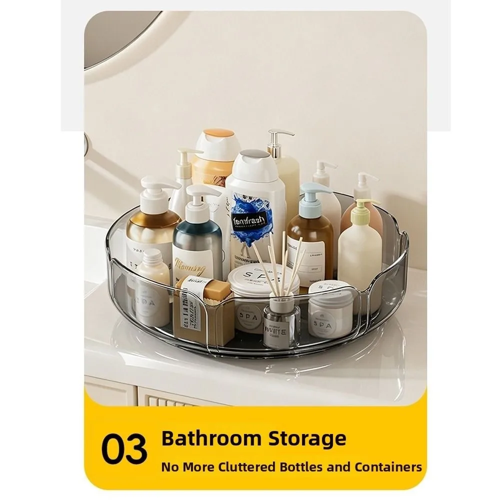 Space-Saving Rotating Storage Rack Clear Multi-functional Spice Jar Storage Tray 360° Rotating Convenient Turntable Organizer