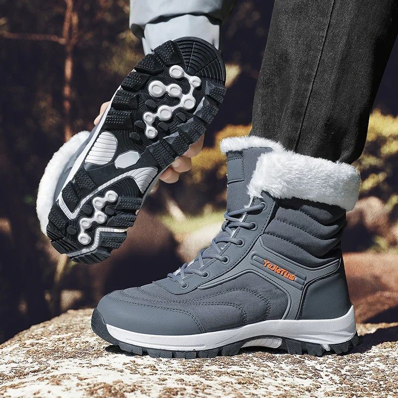 

Winter Snow Boots Men Warm Plush Lace-up Anti-slip High-top Hiking Shoes Women Casual Soft Breathable Outdoor Casual Shoes Women