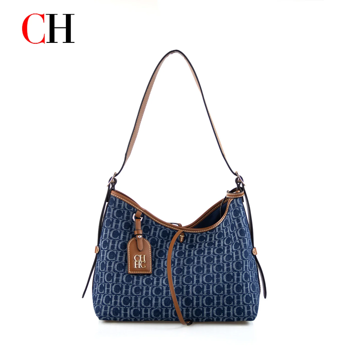 CH Women's Monogram Denim Shoulder Bag Casual Large Capacity Tote Handbag with Matching Pouch Fashion Accessories