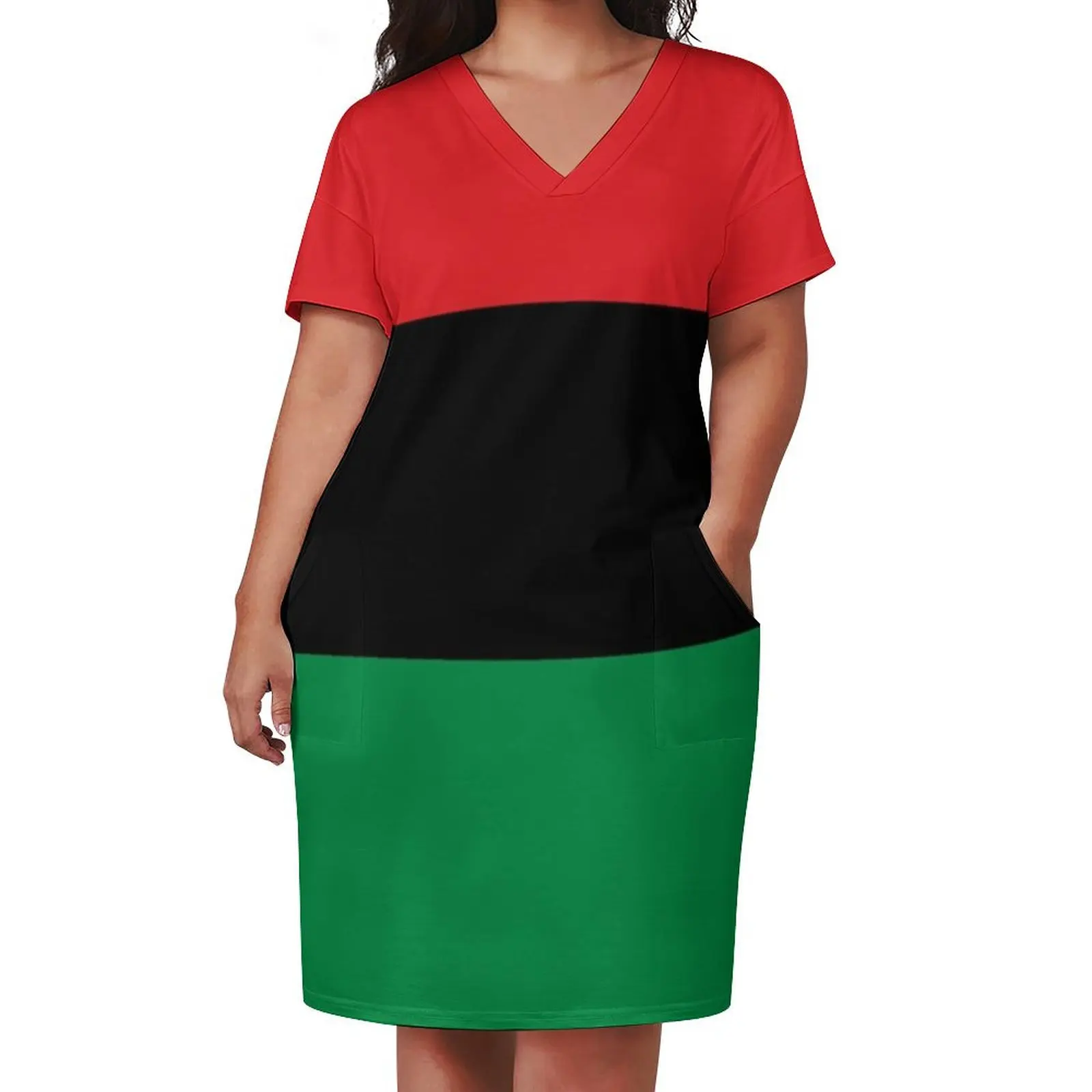 Camiseta con bandera de Pan African, pegatina de bandera de UNIA, vestido holgado con bolsillo y bandera afroamericana, ropa femenina, vestido suelto para mujer